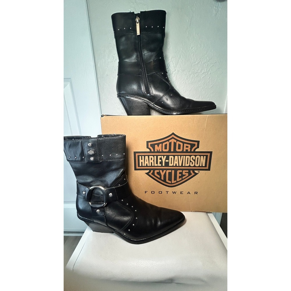 Harley Davidson Women's Black Leather Fashion Boots Brashโ D84378 Size 7